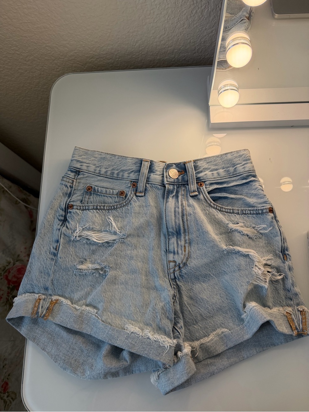 Aeropostale Light Blue Distressed Denim Jean Shorts
